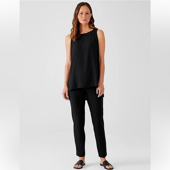 Eileen Fisher Washable Crepe Pull-On Pants Black Straight Leg Petite M - Picture 1 of 10
